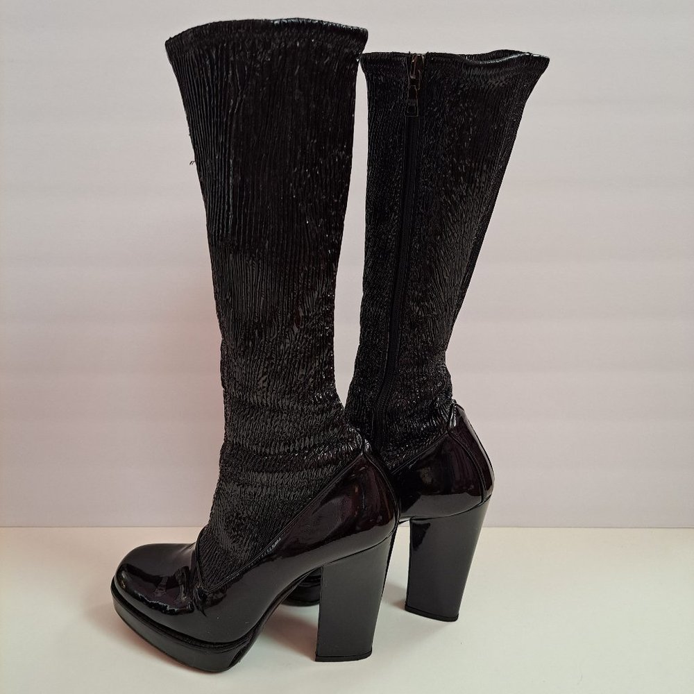 Prada Women's Black Leather Long Boots Size 36.5 - Picture 6 of 16